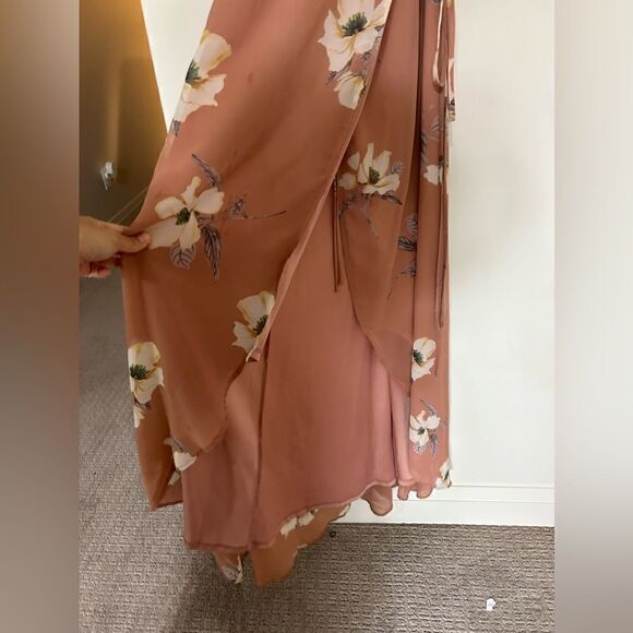 Lulu's Dress All Mine Rusty Rose Pink Floral Print High-Low Wrap Maxi - Picture 13 of 14